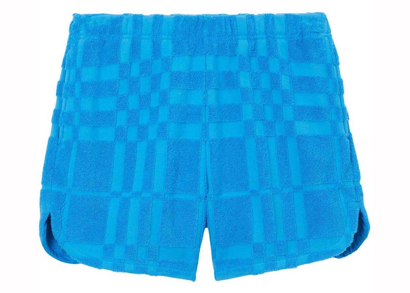 Pre-owned Burberry Men's Towelling Check Aboveknee Shorts In Blue