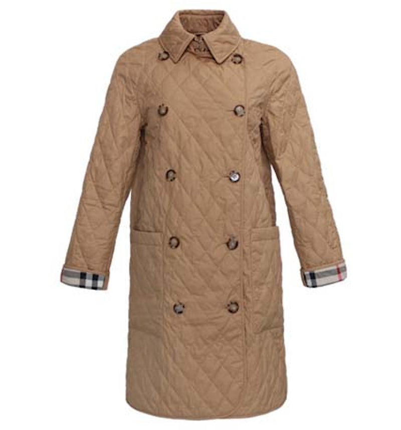 Burberry Tything Diamond Quilted Long Jacket Beige US