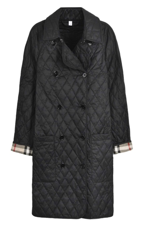 Pre-owned Burberry Tything Diamond Quilted Long Jacket Black