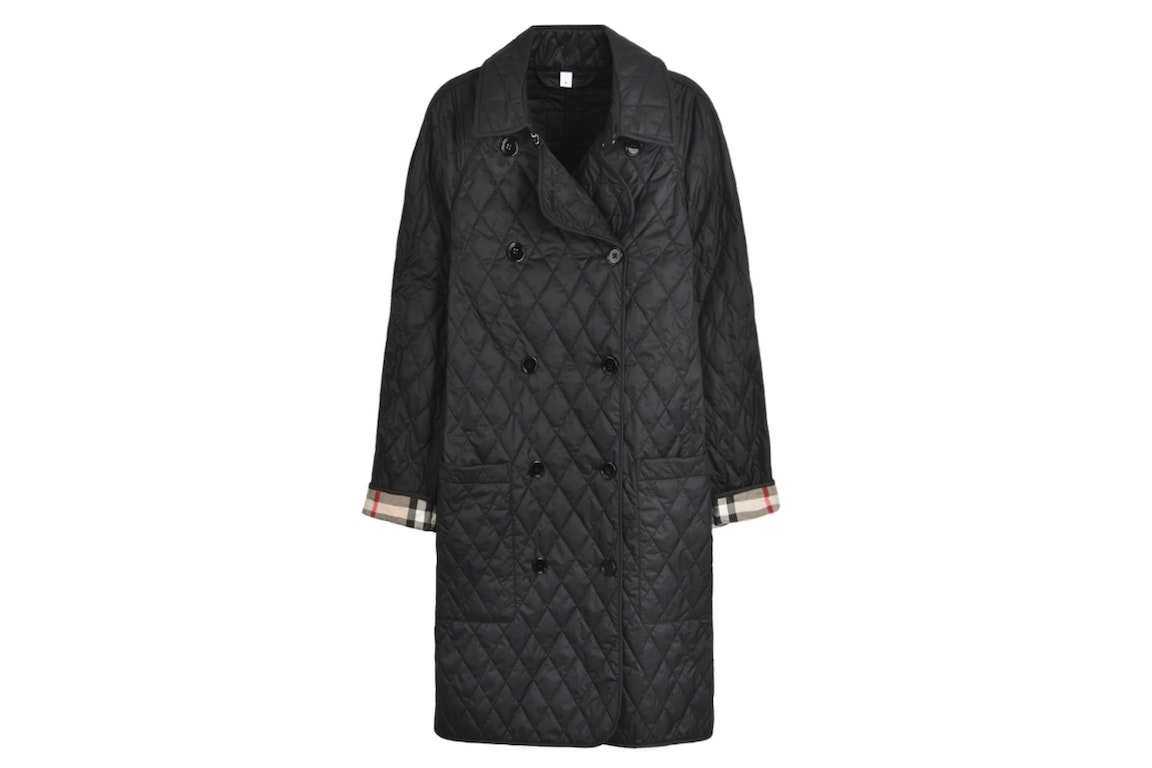 Pre-owned Burberry Tything Diamond Quilted Long Jacket Black