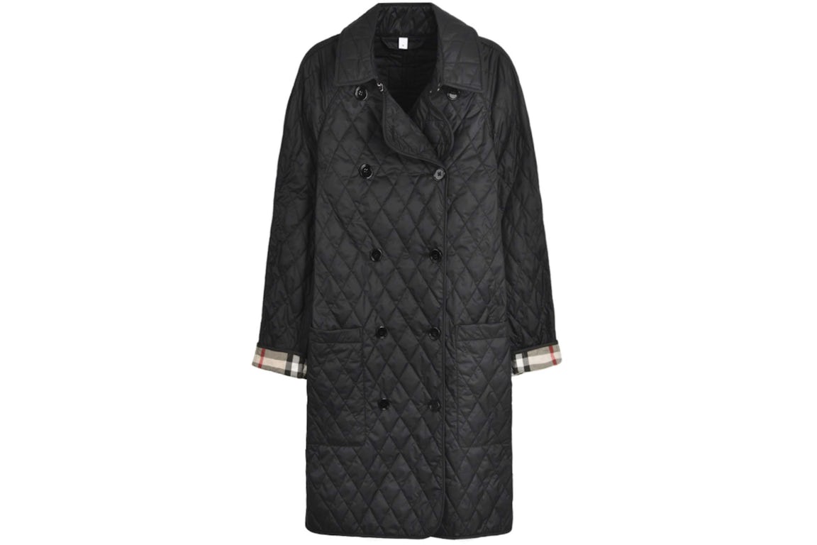 Burberry Tything Diamond Quilted Long Jacket Black - US