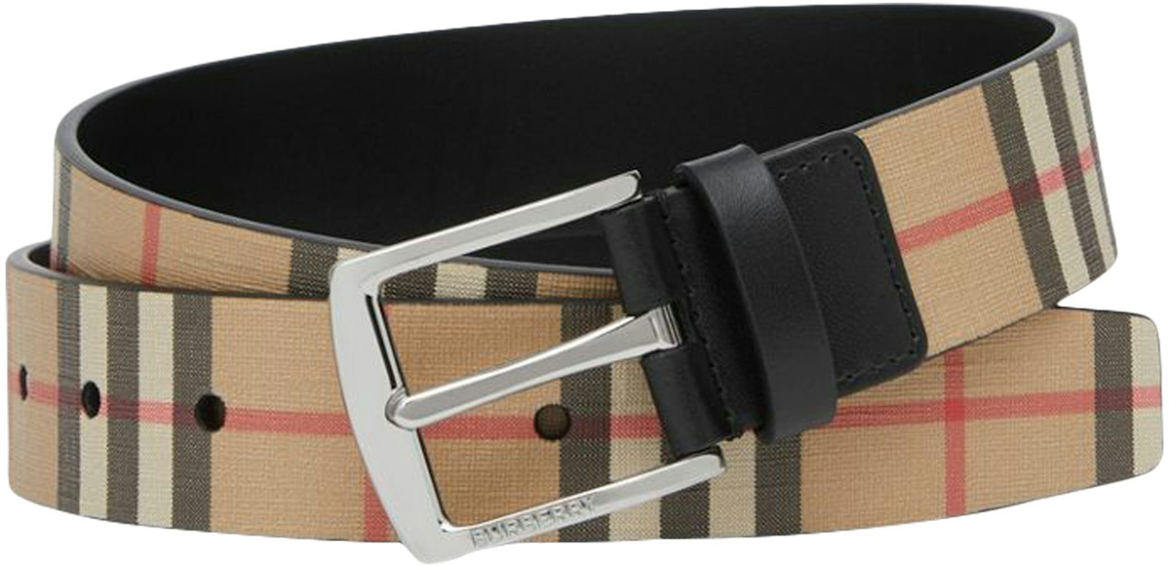 Burberry Reversible Exaggerated Check E-Canvas & Leather Belt Women's
