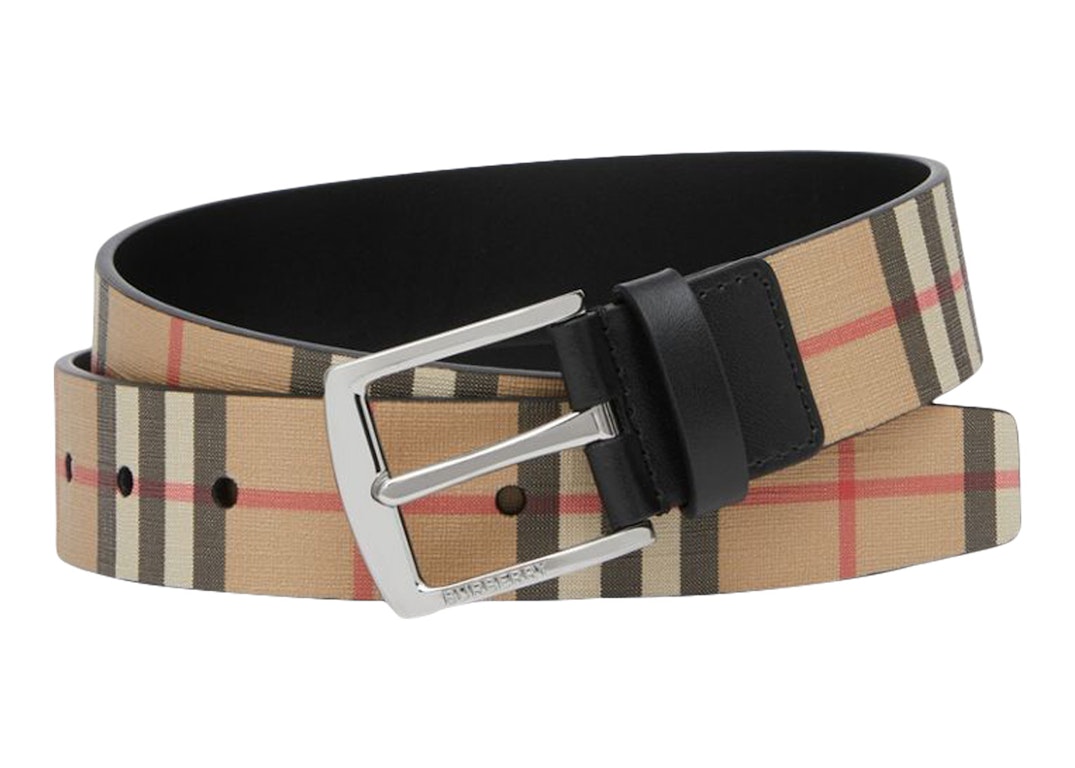 Pre-owned Burberry Vintage Check And Leather Belt Archive Beige/black
