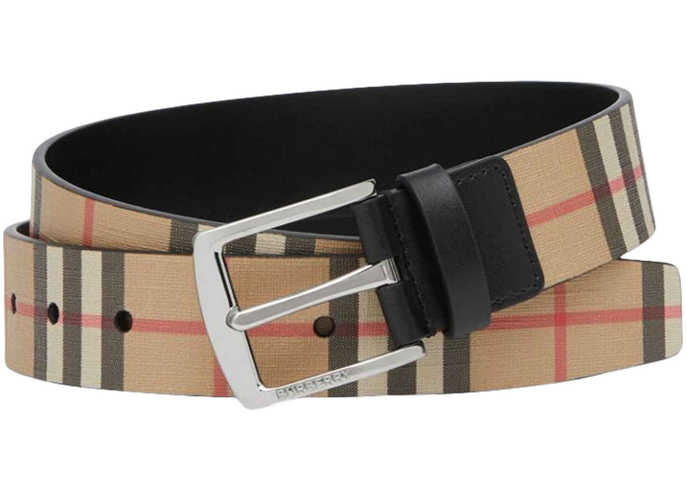 Ceinture Burberry vintage cuir carreaux traditionnels beige/noir