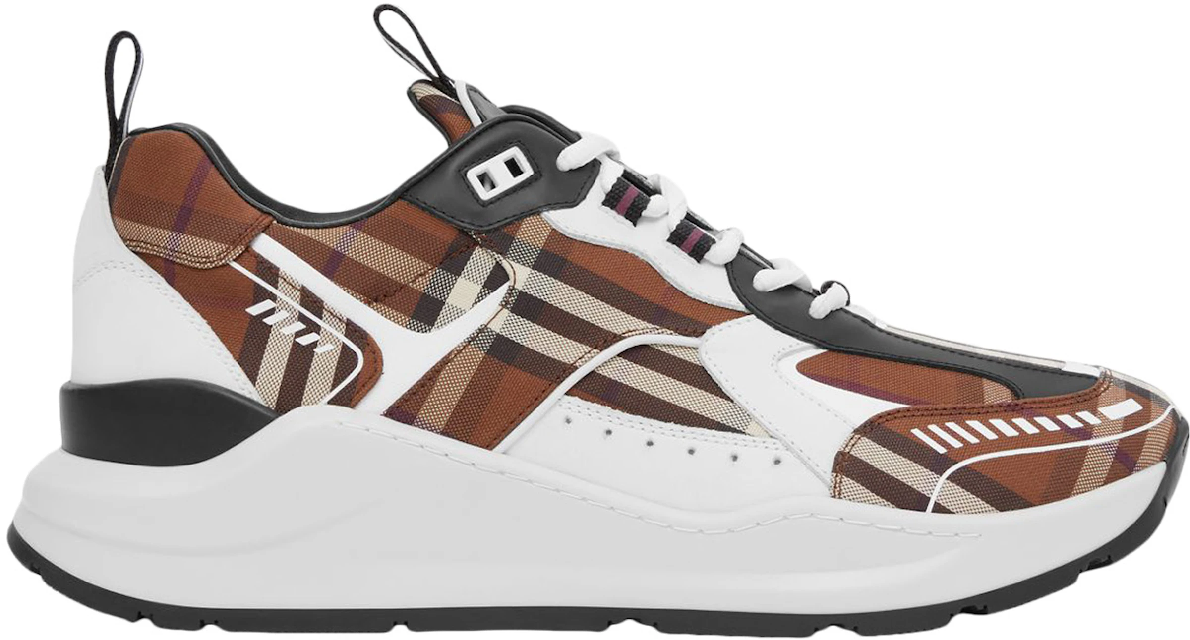 Burberry Vintage Check Cotton and Leather Sneakers Dark Birch Brown White -  80642821 - US