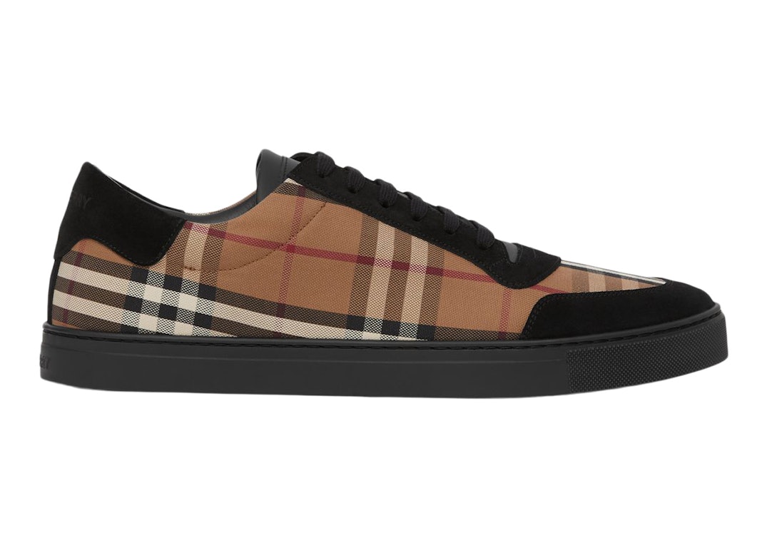 Pre-owned Burberry Vintage Check Cotton And Suede Sneakers Birch Brown Black In Birch Brown/black