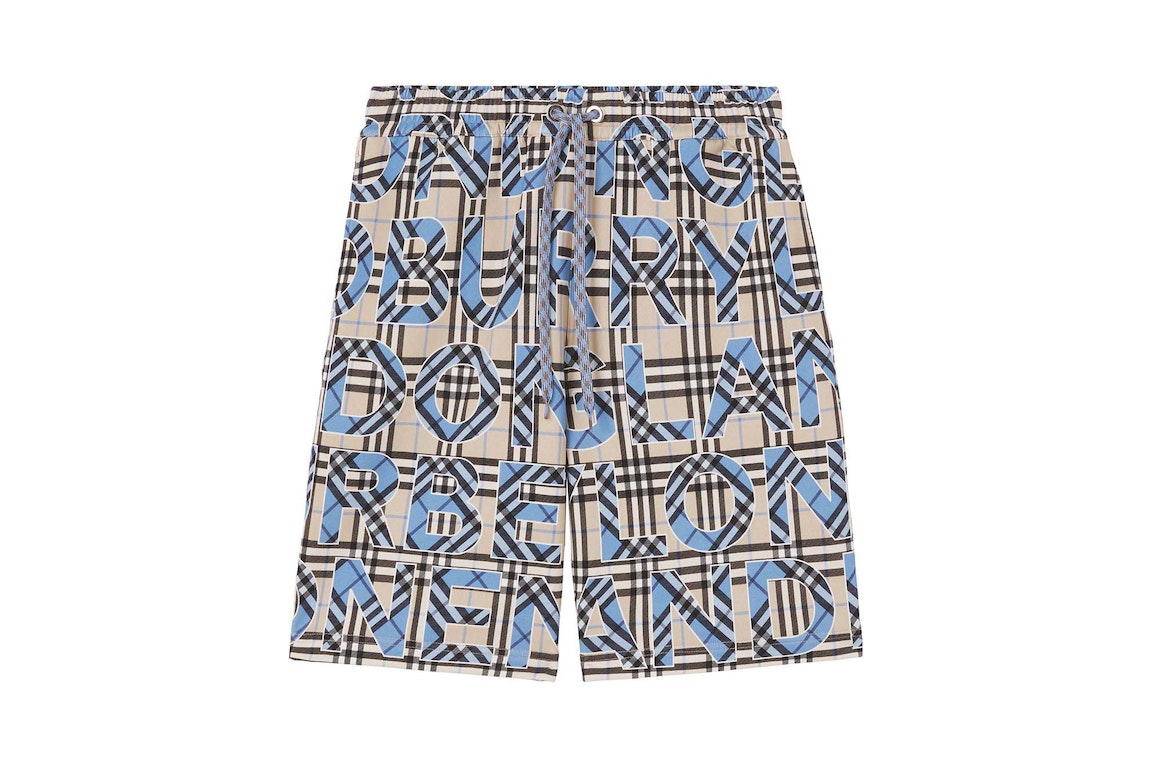 Pre-owned Burberry Vintage Check Drawstring Shorts Archive Beige Blue