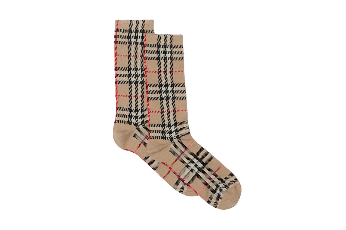 Pre-owned Burberry Vintage Check Intarsia Cotton Cashmere Blend Socks Archive Beige