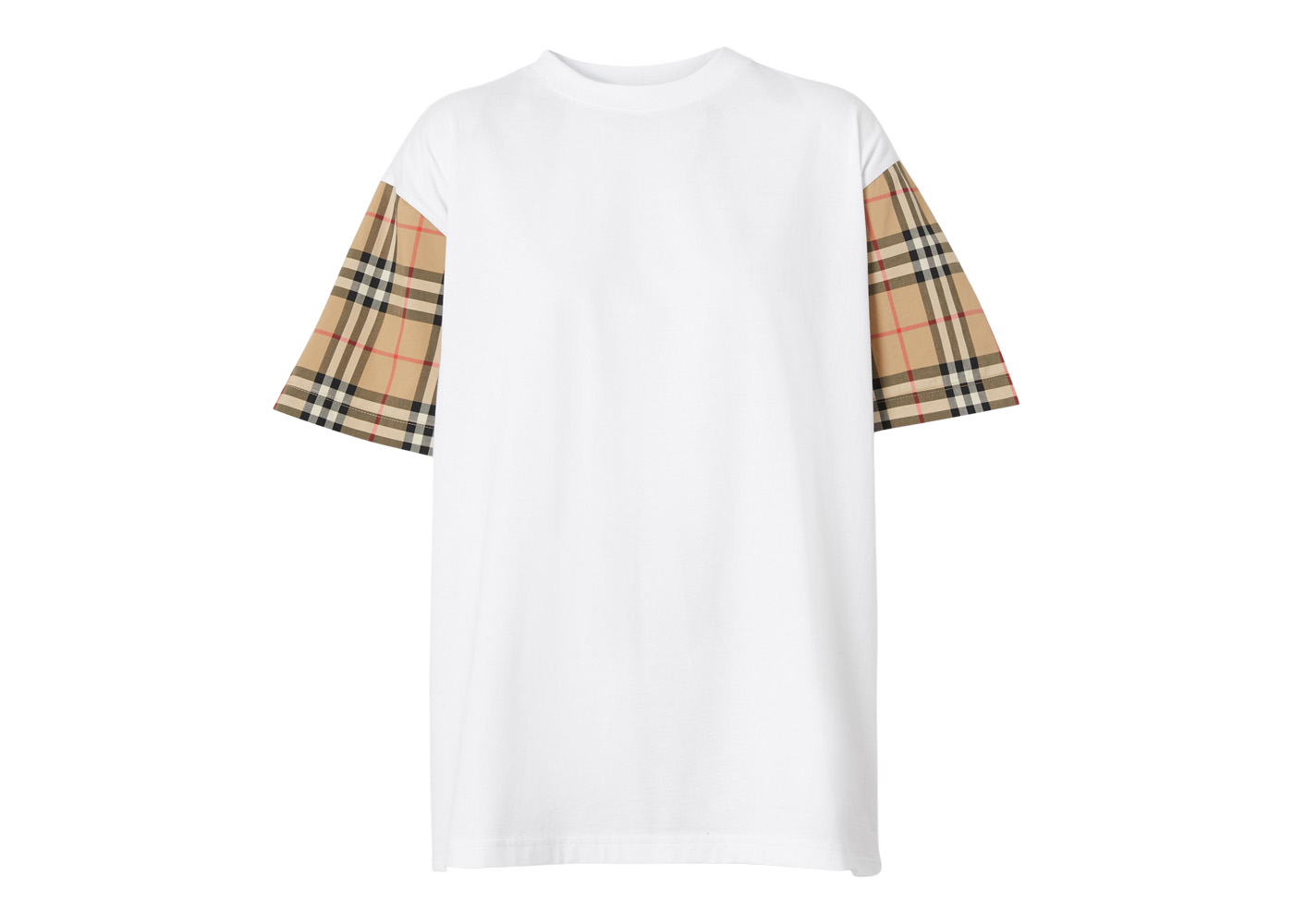 Burberry Vintage Check Sleeve Cotton Oversized T-Shirt White