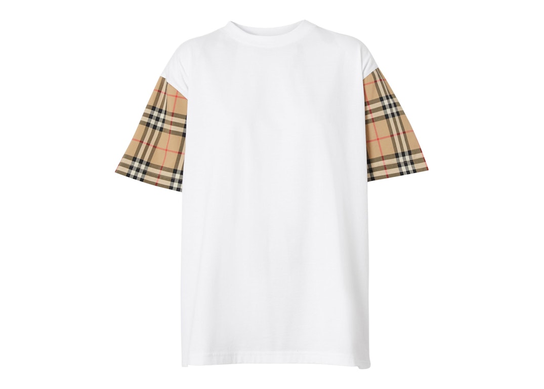 Pre-owned Burberry Vintage Check Sleeve Cotton Oversized T-shirt White/archive Beige