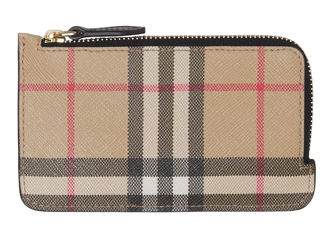 Pre-owned Burberry Vintage Check Zip-around Card Holder Beige/multi
