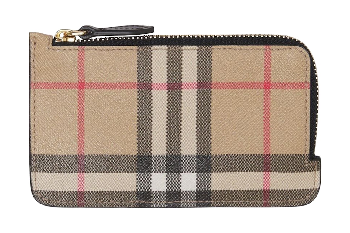 Pre-owned Burberry Vintage Check Zip-around Card Holder Beige/multi