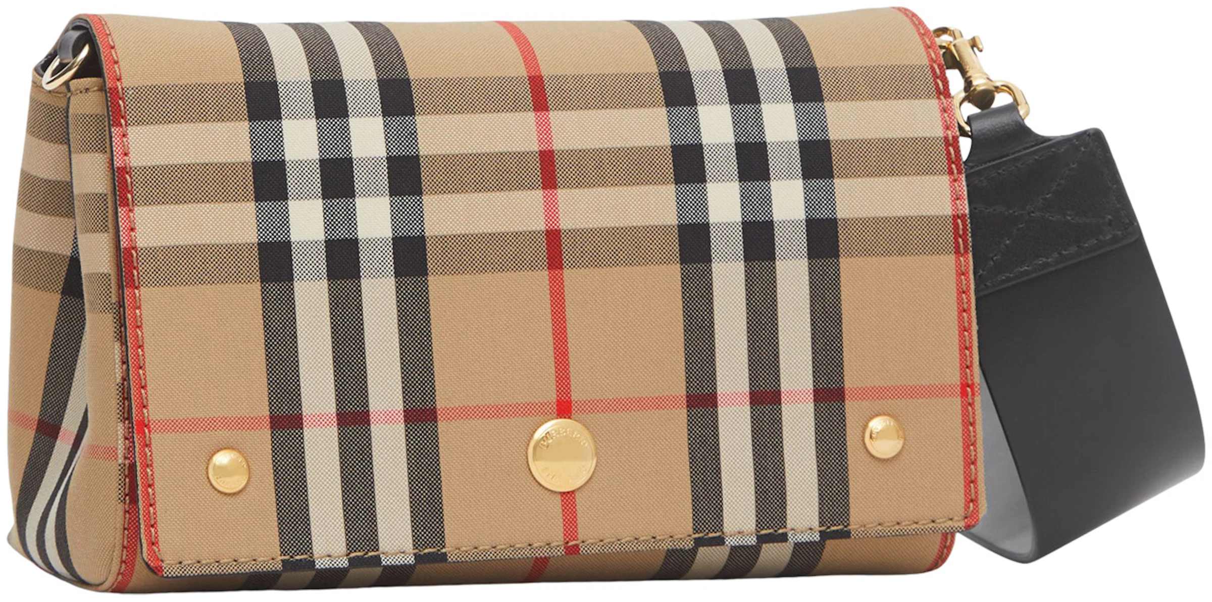 Burberry Vintage Check and Leather Crossbody Bag Small Archive Beige/Black  in Cotton Canvas with Gold-tone - US