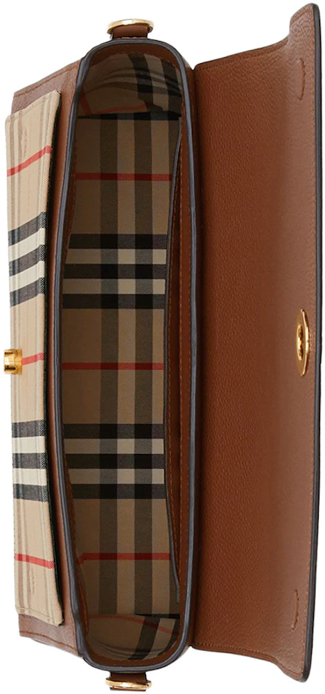Burberry Vintage Check and Leather Note Crossbody Bag Tan in Calf ...