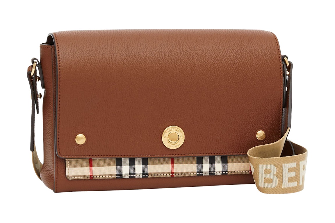 Pre-owned Burberry Vintage Check And Leather Note Crossbody Bag Tan