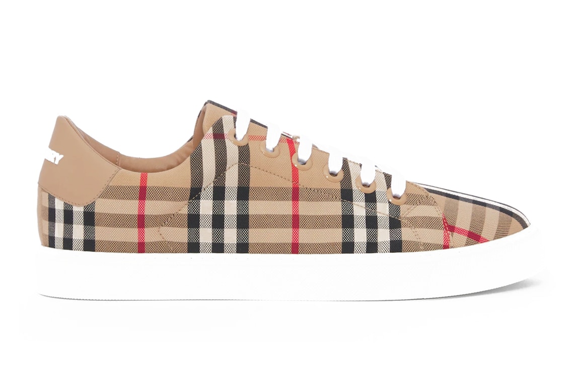 Pre-owned Burberry Vintage Check And Leather Sneakers Archive Beige Check Toe (women's) In Archive Beige/white