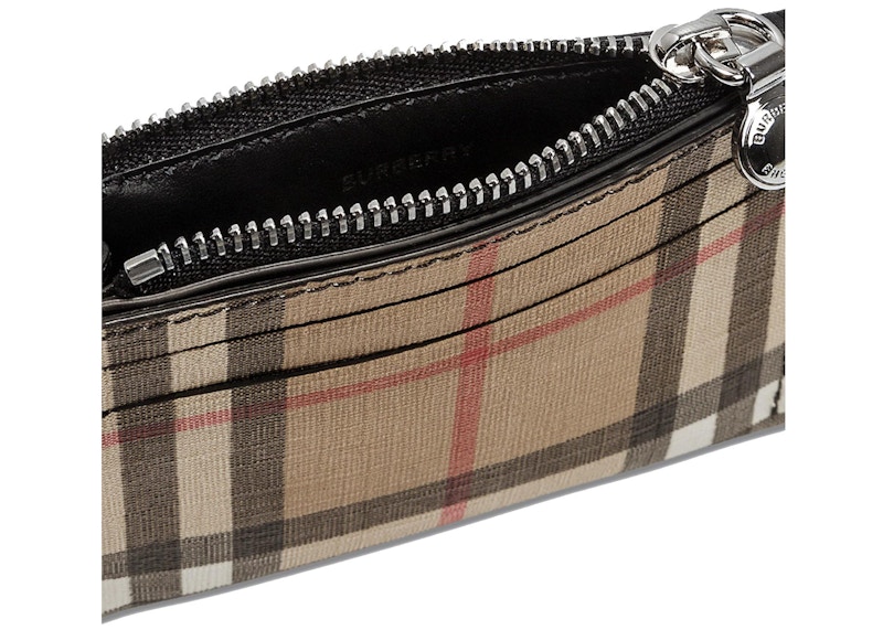 vintage check and leather zip card case