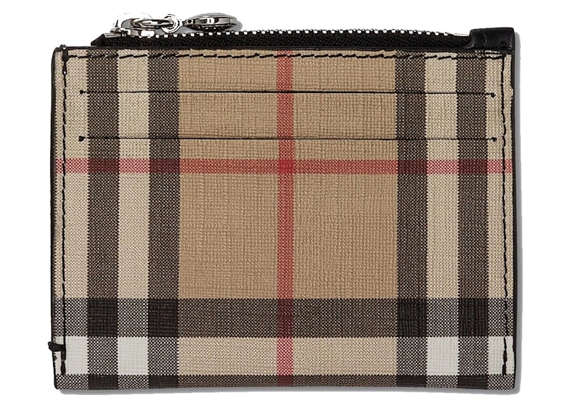 Burberry Vintage Check and Leather Zip Card Case 6 Slot Black in Polyurethane with Silver tone GB