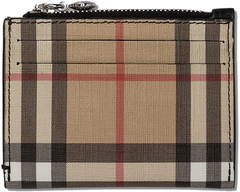 Burberry Vintage Check and Leather Zip Card Case 6 Slot Black in ...