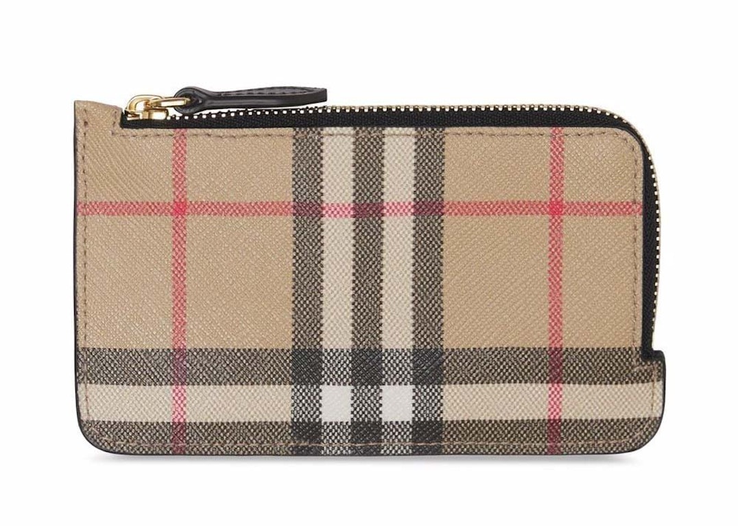 Pre-owned Burberry Vintage Check And Leather Zip Card Case Black / Beige