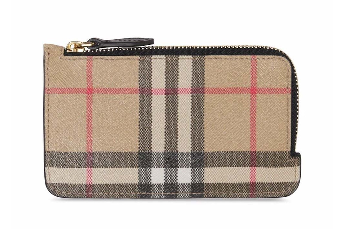 Pre-owned Burberry Vintage Check And Leather Zip Card Case Black / Beige