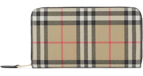 Burberry Vintage Check and Leather Ziparound (12 Card Slot) Wallet Archive Beige/Black