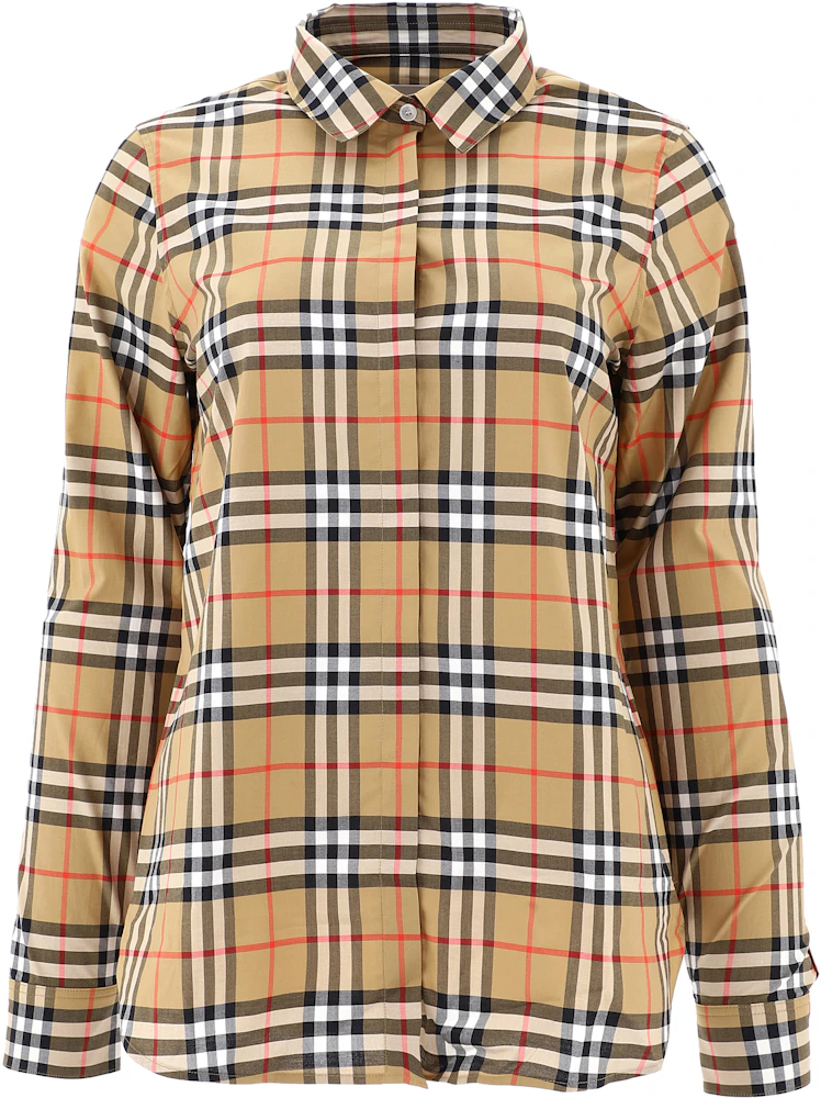 Burberry Vintage Womens Check Cotton Oversized Shirt Antique Yellow - FW21  - US
