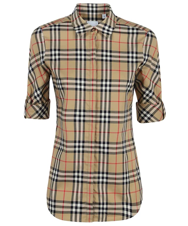 Pre-owned Burberry Vintage Womens Check Stretch Cotton Twil Shirt Archive Beige