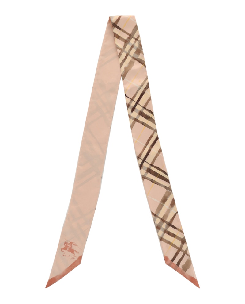 Pre-owned Burberry Women's  Watercolor Check Silk Scarf In Teacup