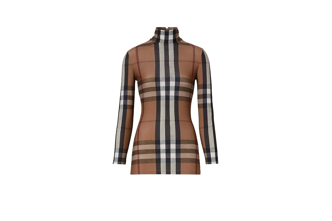 Pre-owned Burberry Woman Stretch Jersey With Tartan Motif Top Brown