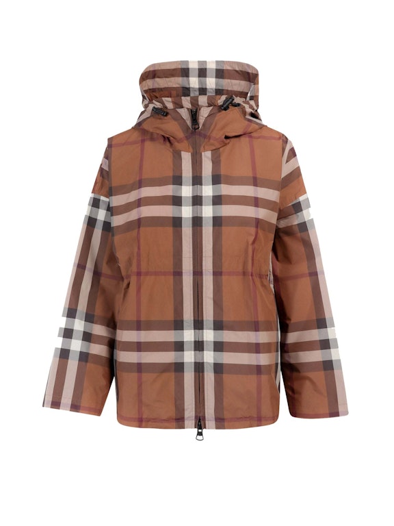 Pre-owned Burberry Woman Traditional Check Motif Nylon Jacket Brown