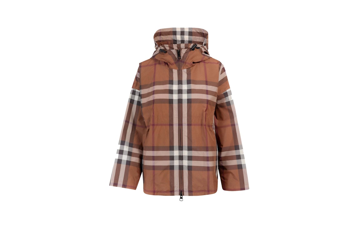 Pre-owned Burberry Woman Traditional Check Motif Nylon Jacket Brown