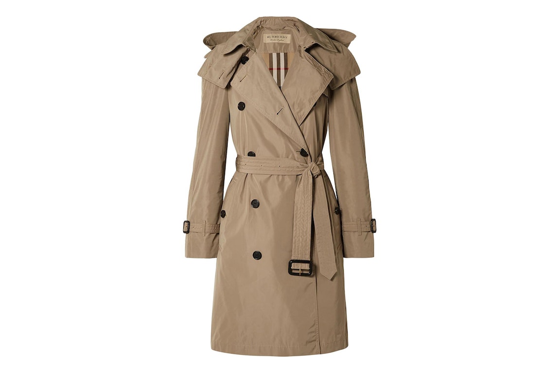 Pre-owned Burberry Women's Amberford Hooded Shell Trench Coat Beige