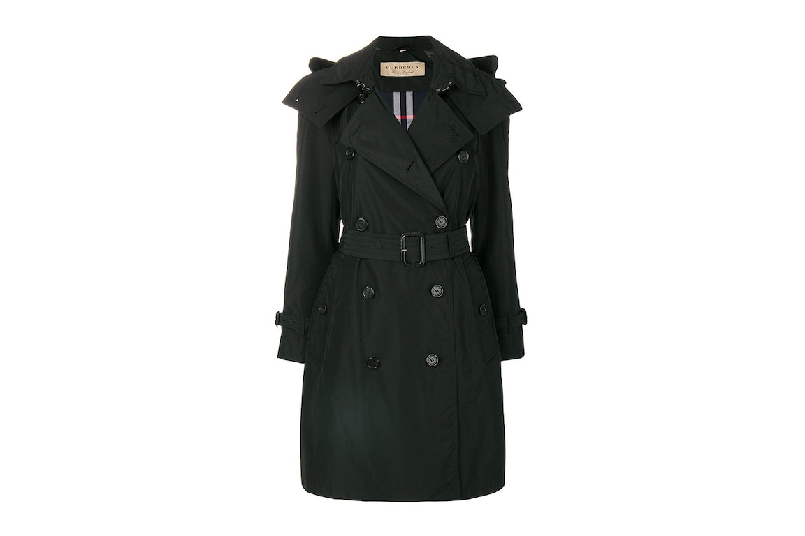 Pre-owned Burberry Women's Amberford Hooded Shell Trench Coat Black