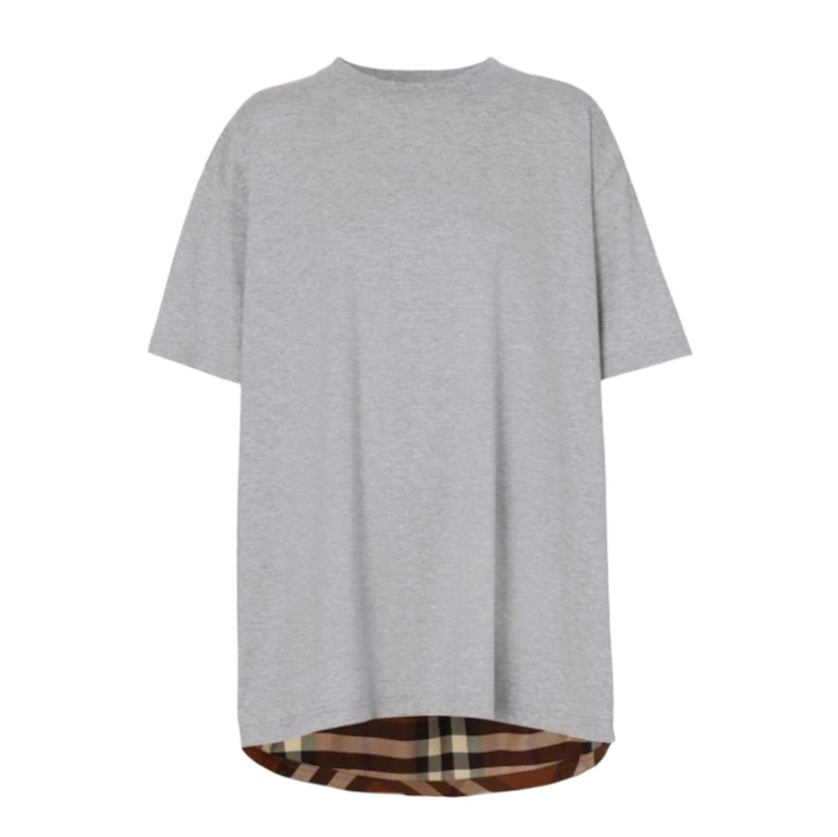 Pre-owned Burberry Womens Check Panel T-shirt Grey