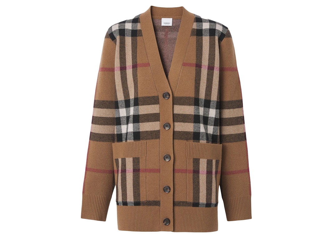 Pre-owned Burberry Womens Checked Wool Cashmere Blend Cardigan Brown