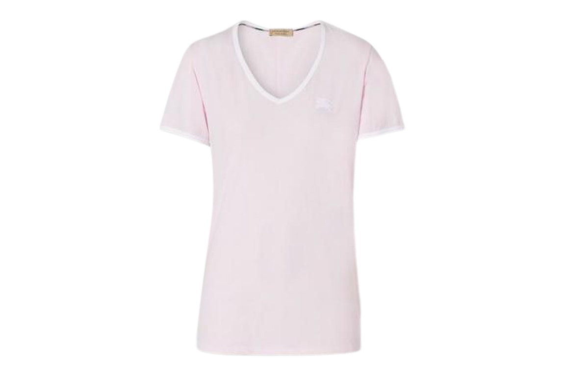 Pre-owned Burberry Women's Embroidered Monogram Ekd V Neck T-shirt Pink/white
