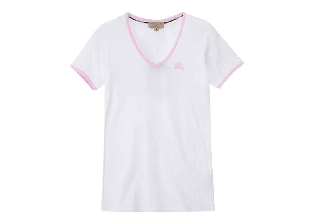 Pre-owned Burberry Women's Embroidered Monogram Ekd V Neck T-shirt White/pink