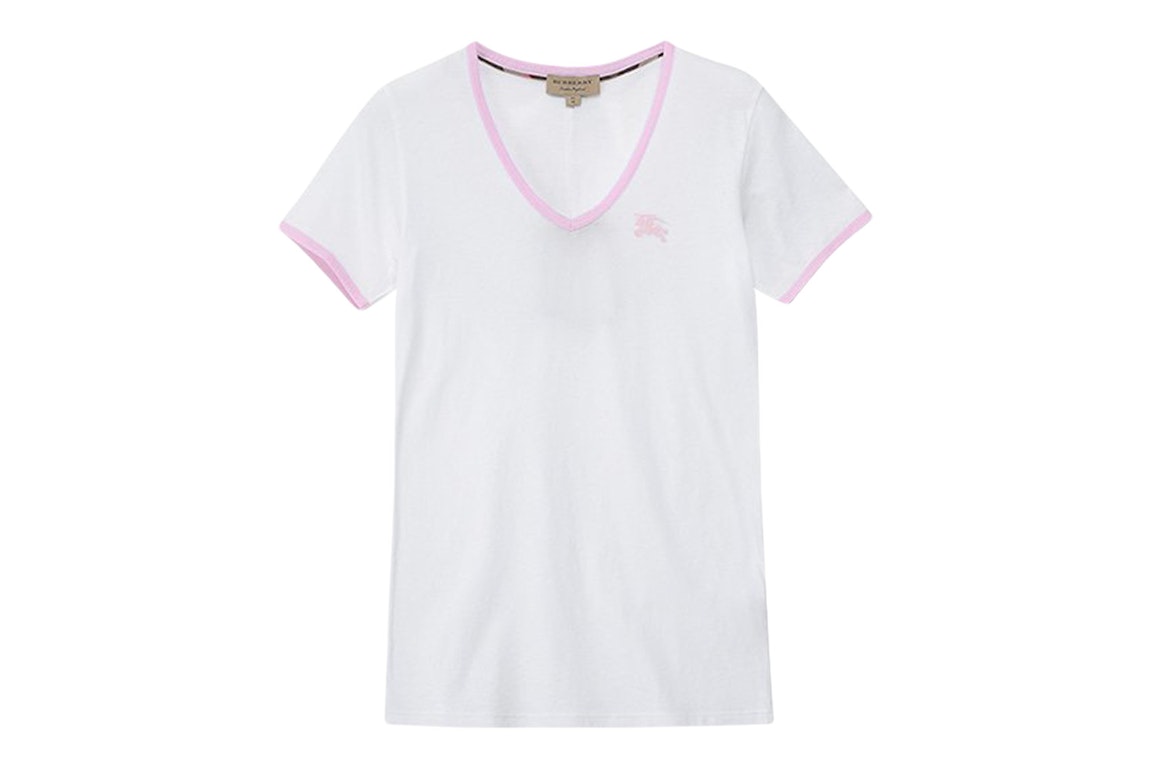Pre-owned Burberry Women's Embroidered Monogram Ekd V Neck T-shirt White/pink