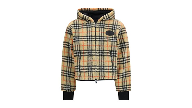Burberry Fiona Checkjacke für Damen, sandfarbenes Karomuster
