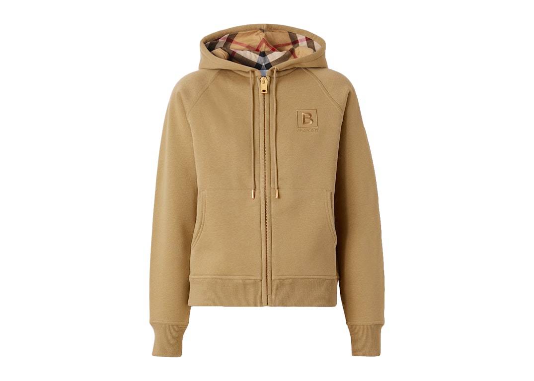 Pre-owned Burberry Women's Letter Graphic Cotton Blend Zip Hoodie Honey