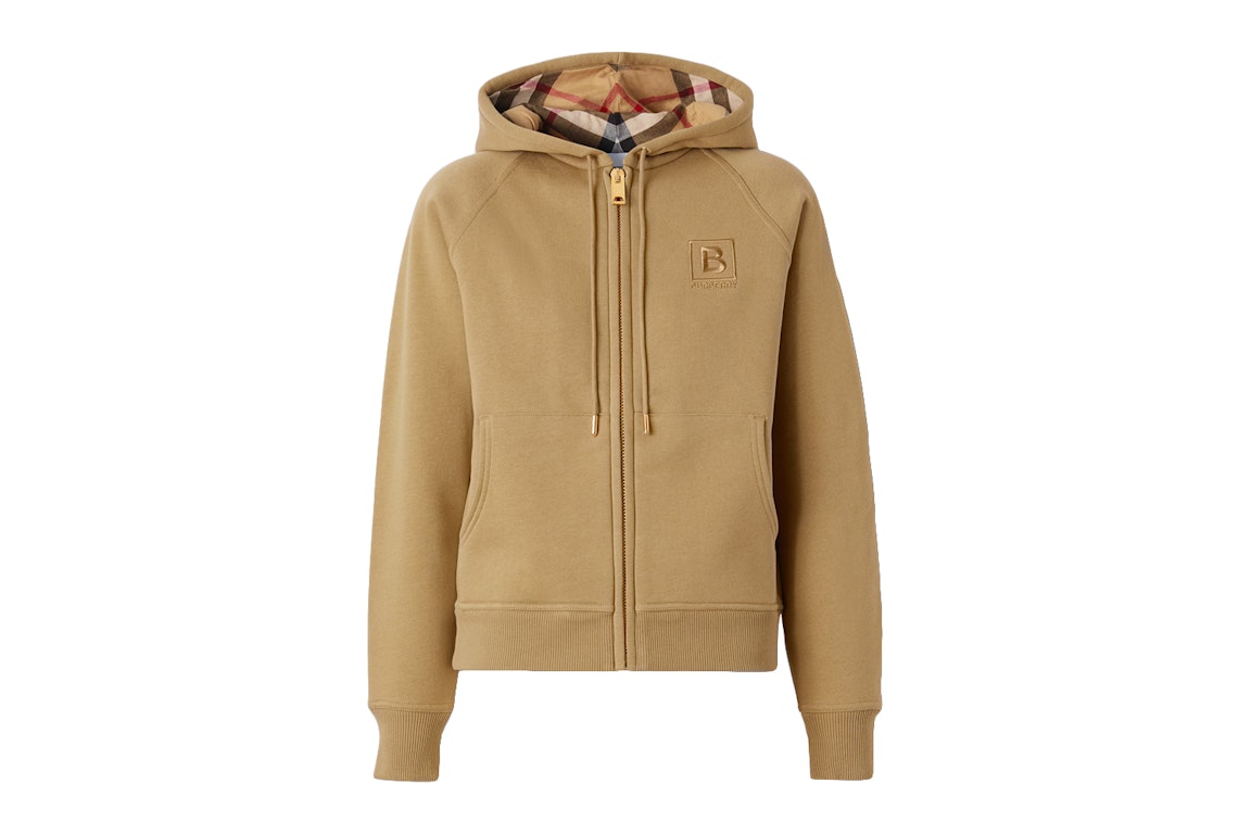 Pre-owned Burberry Women's Letter Graphic Cotton Blend Zip Hoodie Honey