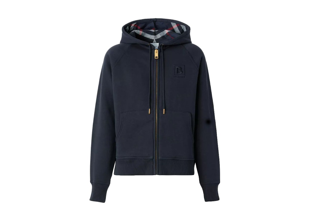 Pre-owned Burberry Women's Letter Graphic Cotton Blend Zip Hoodie Navy
