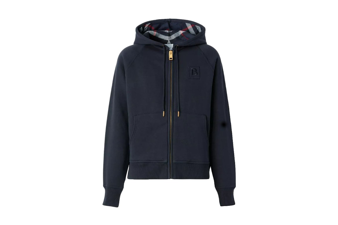 Pre-owned Burberry Women's Letter Graphic Cotton Blend Zip Hoodie Navy