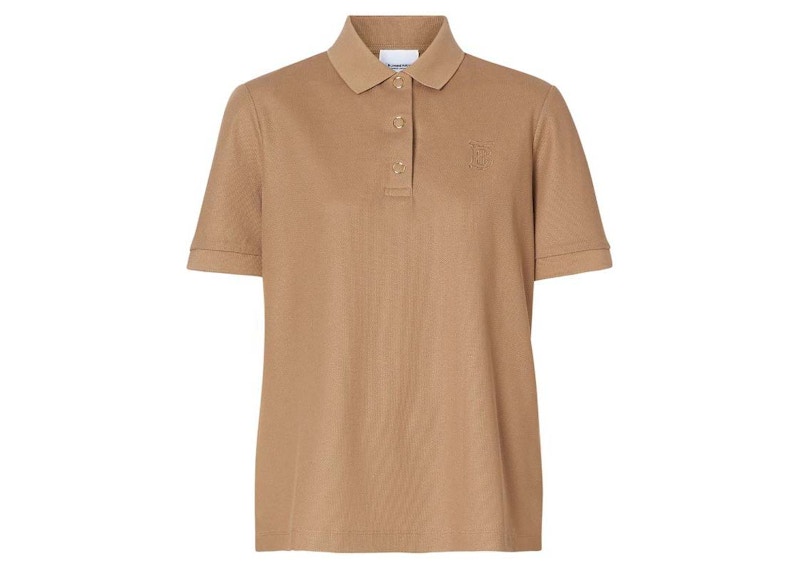 Burberry Womens Monogram Motif Pique Cotton Polo Shirt Camel GB