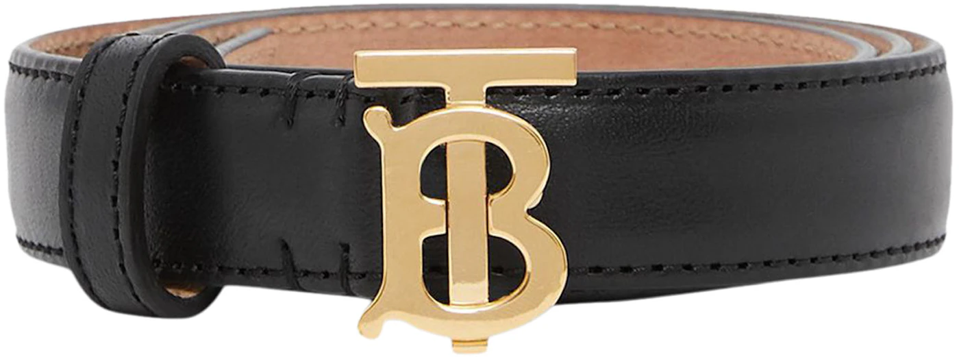 Burberry Women's TB Monogram Motif Leather Belt Black/Gold Tone - US