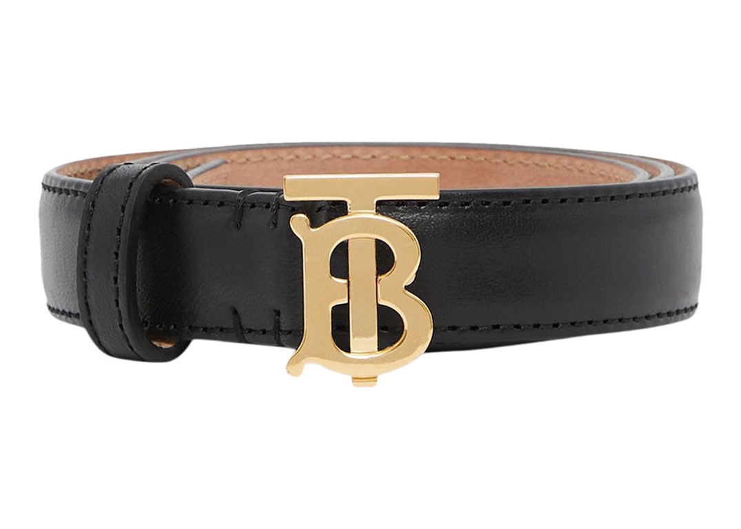 Pre-owned Burberry Women's Tb Monogram Motif Leather Belt Black/gold Tone