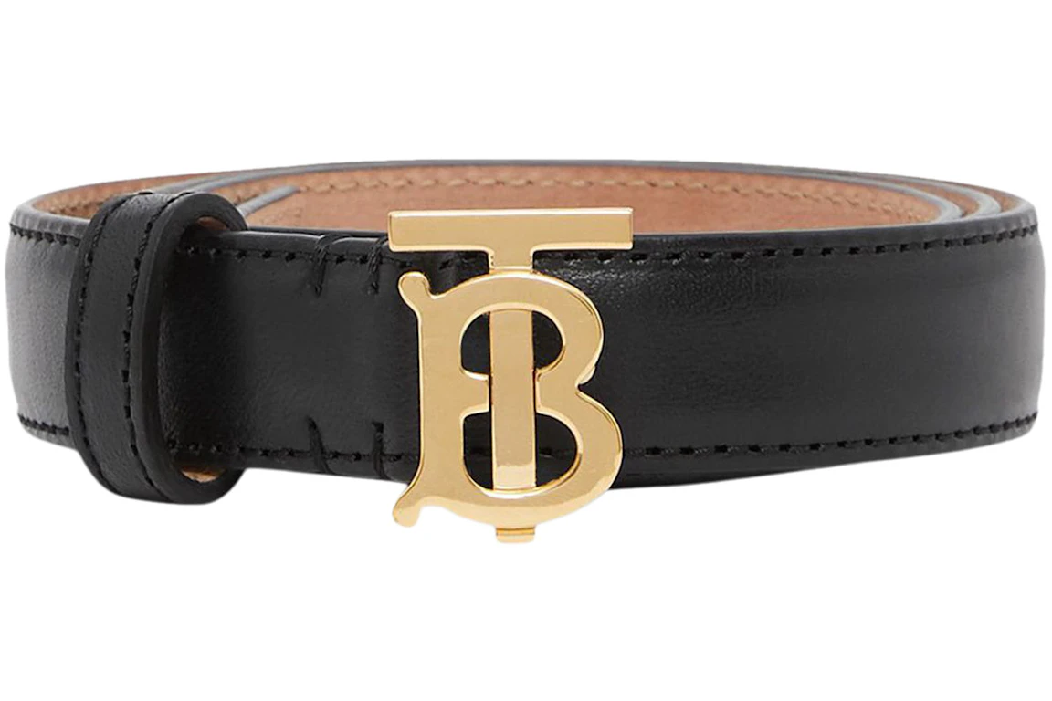 Burberry Women's TB Monogram Motif Leather Belt Black/Gold Tone