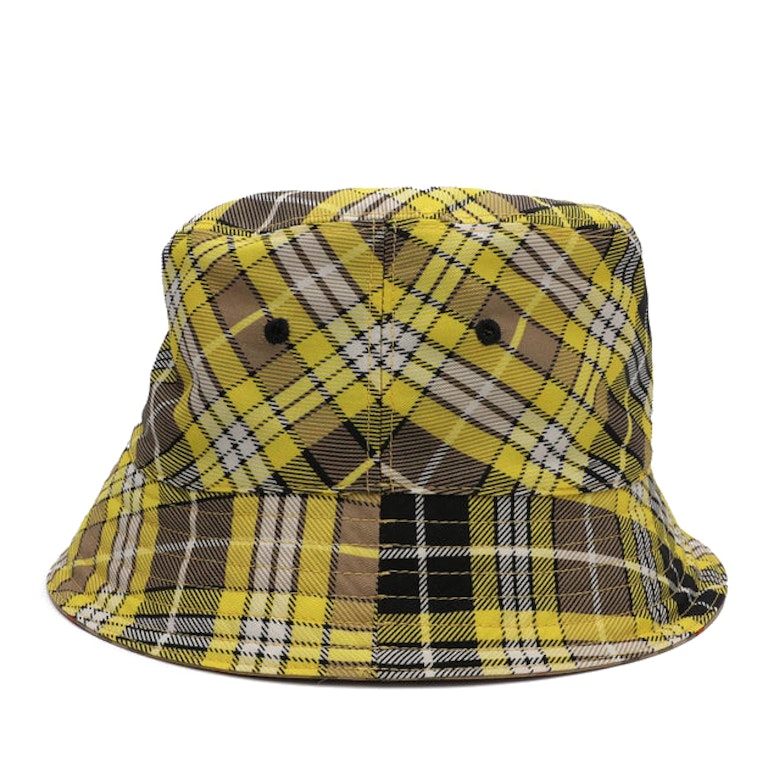 Pre-owned Burberry Womens Vintage Check Reversible Bucket Hat Yellow