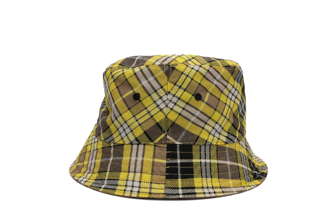 Pre-owned Burberry Womens Vintage Check Reversible Bucket Hat Yellow